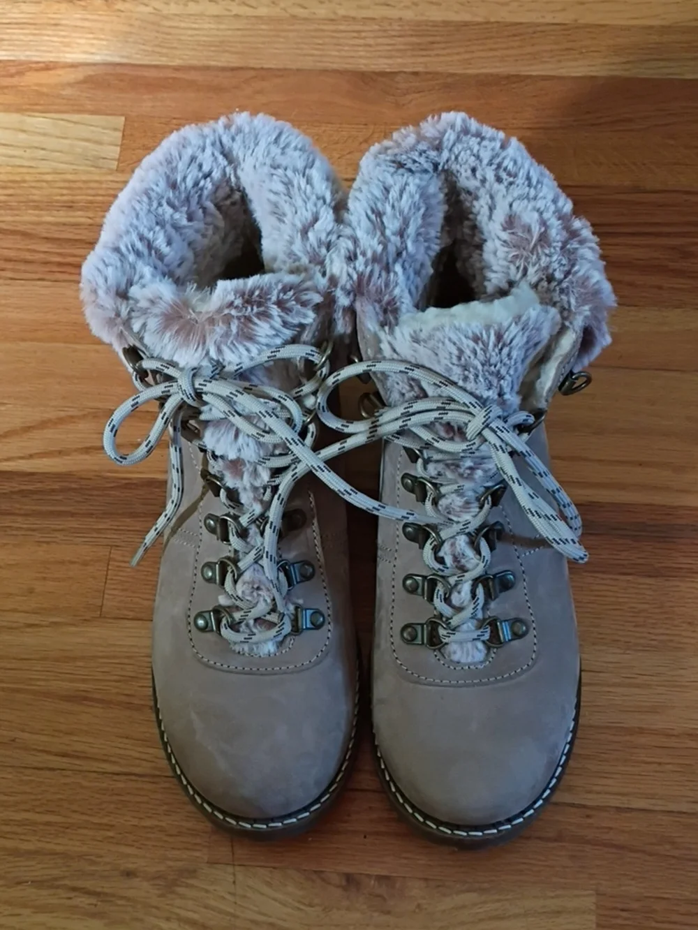Avellini Made In Portugal Women's Faux-Fur  Trim Lace-Up Winter Boots - Taupe